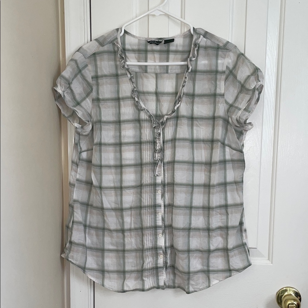 Eddie Bauer Green Cream Plaid Button-Down Shirt
